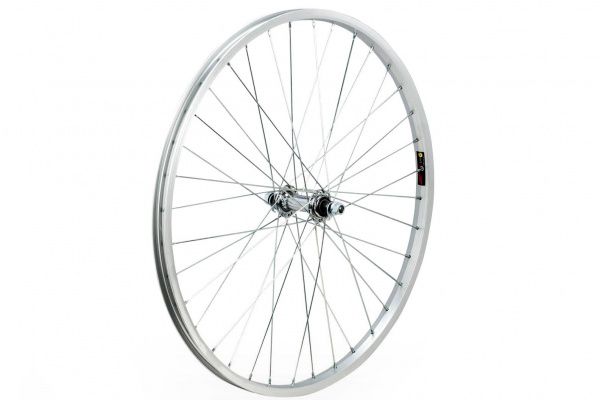 Колесо переднее 24", обод алюминиевый, одинарный 36 спиц, серебристый на гайках Колесо переднее 24", обод алюминиевый, одинарный 36 спиц, серебристый на гайках