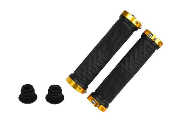 Грипсы MTB VDG1001, 135мм, с 2 грипстопами, под шестигранник, черно-золотые Грипсы MTB VDG1001, 135мм, с 2 грипстопами, под шестигранник, черно-золотые